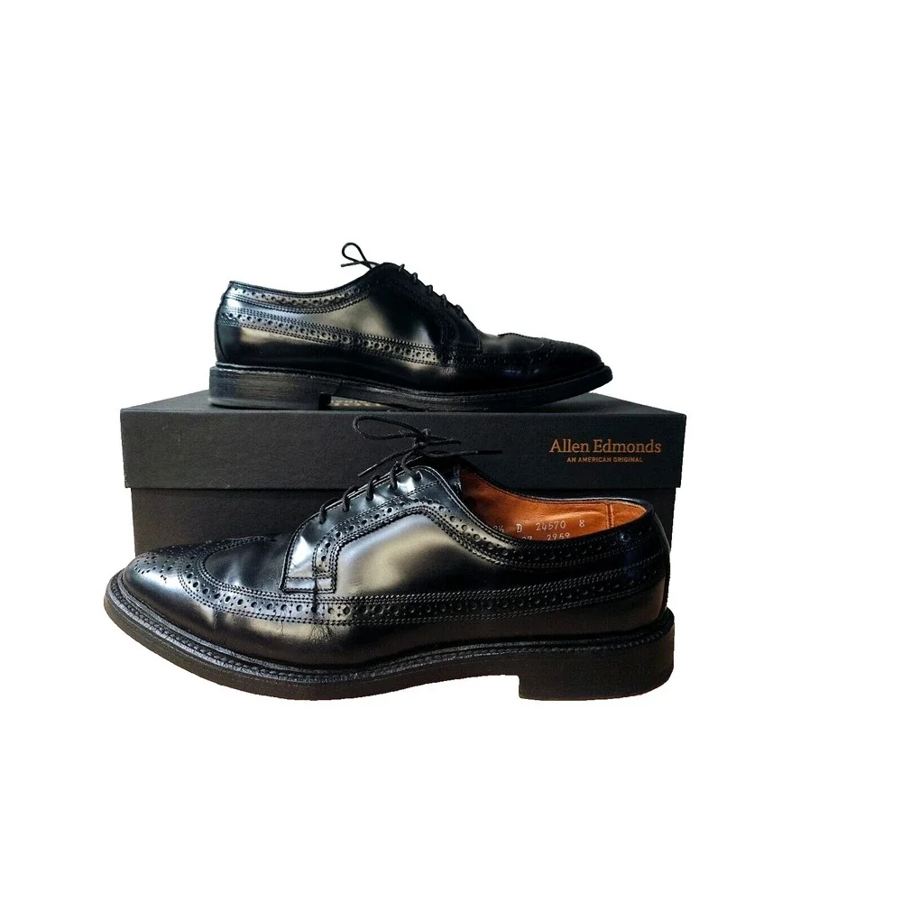 Allen Edmonds‎ Macneil 9107 Leather Wingtip Black Blucher Longwing Men Sz 9.5D